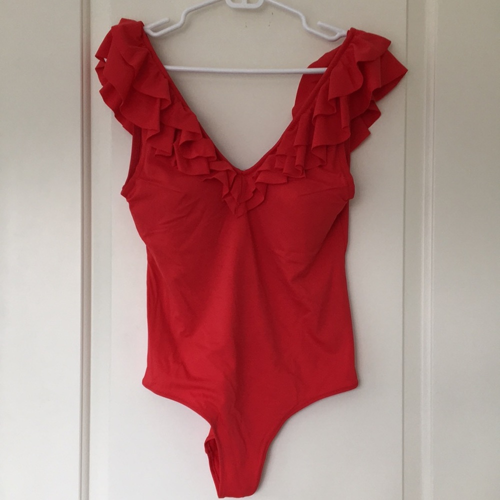 H&M Red V-neck & V-Back One Piece Swimsuit